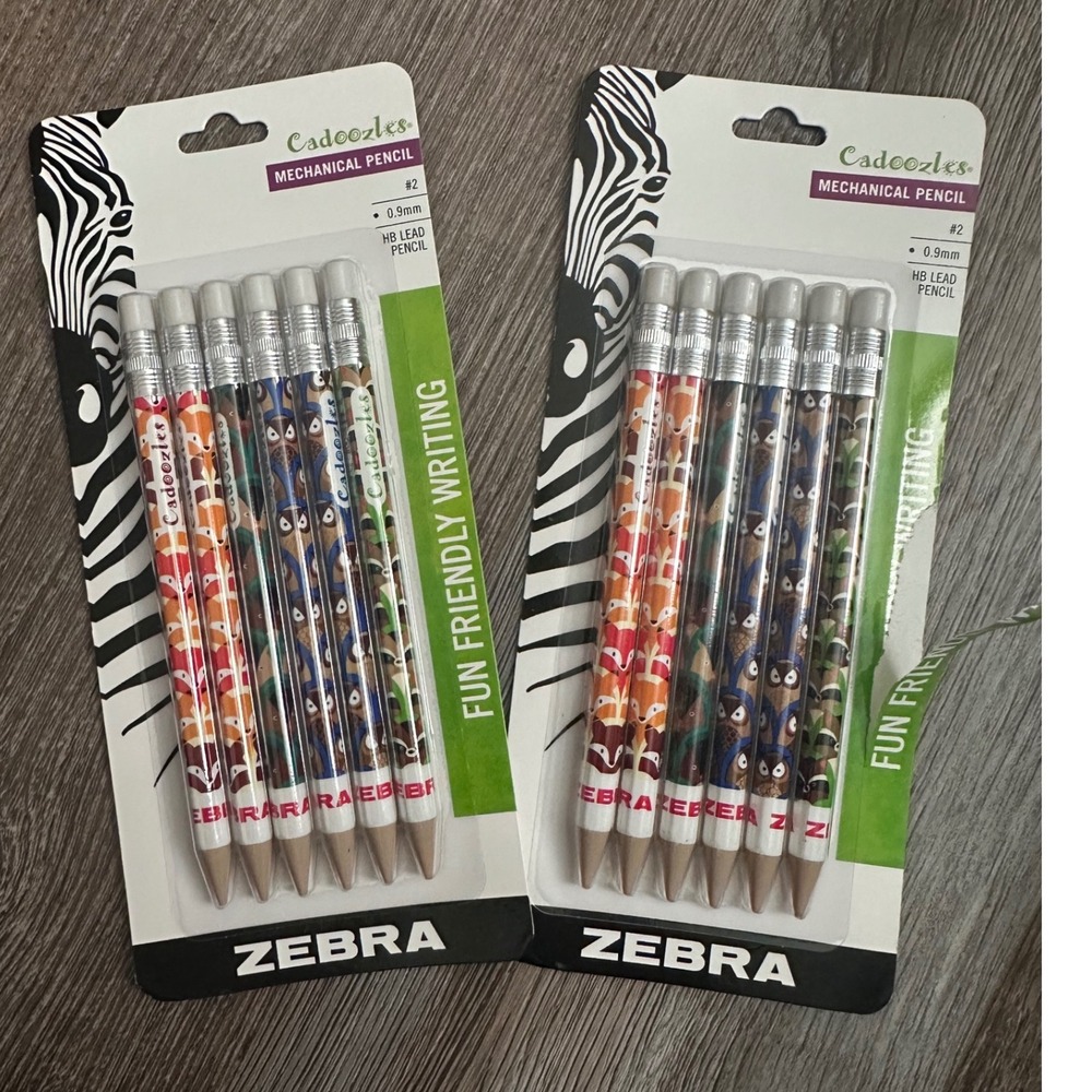 Zebra Cadoozles Mechanical Pencils 0.9mm HB 2 Packs of 7 Animal Patterns 51206